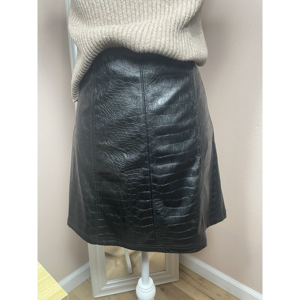 ALYA Faux Leather Croc Embossed Mini Skirt Black A-Line High Waist Y2K
